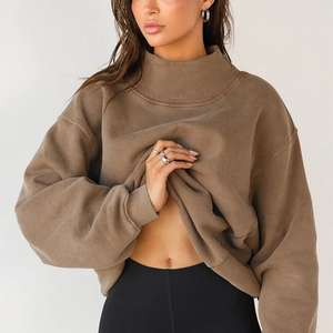 2025 nuevo jersey de gran tamaño con cuello alto en blanco para mujer, Sudadera con capucha de fabricante, sudadera de algodón liso personalizada para mujer - Product Image 1