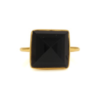 Bague en argent sterling de haute qualité plaquée or 18 carats, faite à la main, avec serti clos, pierre précieuse onyx noir naturel carrée de 12 mm, bijou délicat pour femme