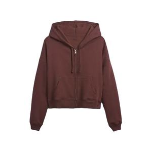 Veste streetwear décontractée en molleton de coton doux à capuche zippée à la mode pour femmes haut à manches longues pour femmes avec taille et impression personnalisées - Product Image 1