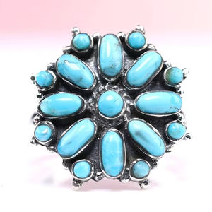 Sterling <b>Silver</b> Southwestern Turquoise Cluster Work <b>Ring</b> Vintage Style Cluster Work Jewelry Turquoise <b>Boho</b> <b>Ring</b> - Product Image 1