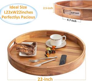 Bandeja Redonda Extra Grande para Otomana, Bandejas Grandes de Madera de Acacia, Bandejas de Madera para Sala de Estar, Bandejas de Almacenamiento - Product Image 2