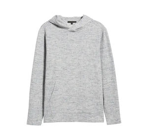 Sweat à capuche pour homme personnalisé OEM, gris, polaire léger, pull-over minimaliste, sans cordon de serrage, vente en gros d'usine, faible MOQ, en vrac - Product Image 4