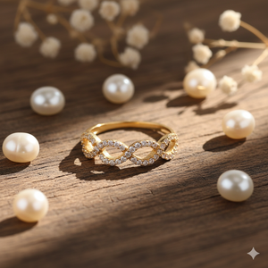 Chapado en oro 925 Plata de ley Boho Classic Infinity Ring White CZ Prong Setting - Product Image 6