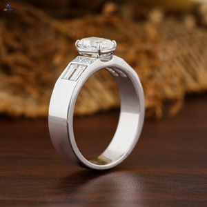 1,68 TDW Radiant,Princess & Bugaette Cut Diamond Ring 18K Oro blanco Piedra lateral Ajuste Cvd/Hpht Diamond Lab Stone - Product Image 5