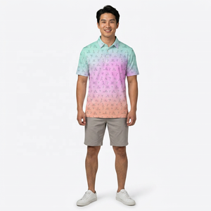Polo à manches courtes pour homme, imprimé dessin animé, dégradé de couleurs, tricoté en polyester, design décontracté et respirant - Product Image 2