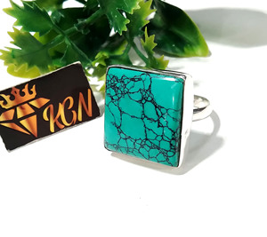 Natural Square Turquoise Gemstone 925 Sterling Silver <b>Ring</b> Wedding <b>Ring</b> For <b>Men</b> & Women - Product Image 2