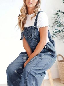 Tuta in Denim oversize da <span class=keywords><strong>donna</strong></span> 2025 pantaloni larghi larghi Casual Vintage con bretelle estive con bretelle <span class=keywords><strong>Jeans</strong></span> con tecniche sciolte - Product Image 5
