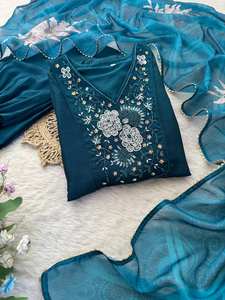 ชุดสูทผ้าไหม Anarkali Vichitra และเย็บปักด้วยมือทั่วโลกดีไซน์เนอร์ล่าสุด - Product Image 5