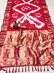 Bandhej en soie à motif Sibory léger et sari à impression numérique avec riche pallu pour femme - Product Image 2