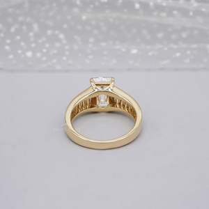 IGI Certified Yellow Gold <b>Emerald</b> Cut Lab Grown Women's Engagement <b>Ring</b> with Baguette Diamond <b>Band</b> - Product Image 4