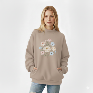 Suéter de Punto Minimalista para Mujer, Invierno, Holgado, Cuello Alto Simulado, Líneas Delanteras Limpias, Forma Estructurada, Estilo Casual Elevado - Product Image 1