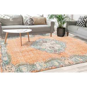 Tapis imprimé de style antique, motif floral, design turc, lavable en machine, avec poils doux - Product Image 1