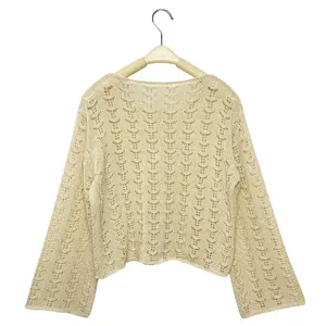 Newest sale popular design ladies short pullover fashion crochet hollow out see-through girls stylish knitted women sweater