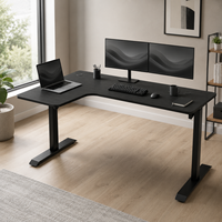 Bureau de travail électrique réglable en hauteur en forme de L, à deux niveaux, avec moteur unique, certifié BIFMA