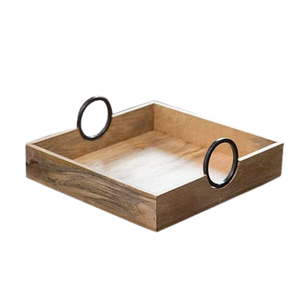 Bandeja de madera para servir, forma redonda, madera de acacia decorativa con asas para fiestas y Bandejas para servir platos en el desayuno - Product Image 2