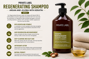 Shampoo à l'argan, au jojoba et à la kératine en marque privée 500ml OEM |   Shampoo réparateur régénérant et nourrissant anti-âge pour cheveux |   Espagne UE - Product Image 2