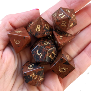 Dés en pierre de haute qualité, obsidienne acajou, cristal naturel, pierres précieuses de guérison reiki, pierres gravées, dés personnalisés, cristal viking - Product Image 2