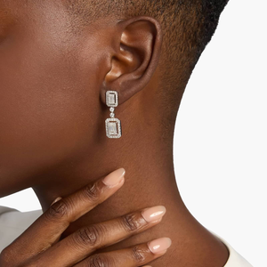 Stylish Luxury Women's 10K Gold Lab Grown <b>Diamond</b> Prong Setting <b>Dangle</b> Drop <b>Earrings</b> Elegant Emerald Cut Hanging Design Party - Product Image 4