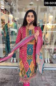Ấn Độ và Pakistan phong cách maslin với thiết kế in kỹ thuật số và gương thực sự làm việc với coddi Ren biên giới sẵn sàng thực hiện salwar kameez - Product Image 3
