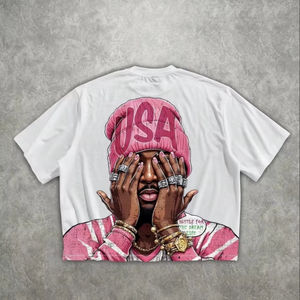 Full Print 100% Cotton Jersey Fabric Crop Top Unisex Summer Cropped Loose Formal Oversized Street Hip Hop T-Shirt Solid <b>Colour</b> - Product Image 5