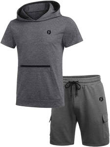 Unique Style <b>Men's</b> Breathable Suit Sets With Customized Packing Front Pockets Two Piece Hoodie & <b>Shorts</b> Sets - Product Image 2