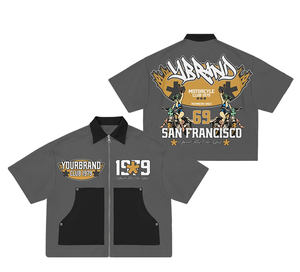 Custom High Quality Heat-Transfer Printed Breathable Terry 220g Crop Top Boxy Cotton Streetwear Vintage Zipper Men Casual <b>Set</b> - Product Image 3