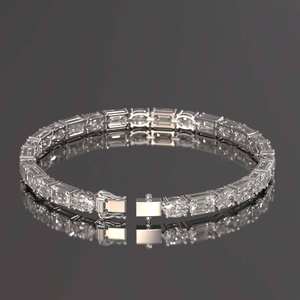 สร้อยข้อมือเทนนิสสีเงินสเตอร์ลิง925พร้อมสร้อยข้อมือเพชรโมอิสซาไนต์ทรงรีตัดมรกตและกำไลสำหรับผู้หญิงและผู้ชาย - Product Image 2