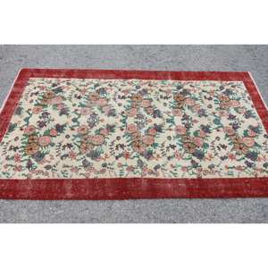 Alfombra clásica de lana rojo Beige de 3,8x6,8 pies estilo Kilim área grande alfombras rectangulares turcas respaldo de látex Patchwork para pasillo 10mm - Product Image 3