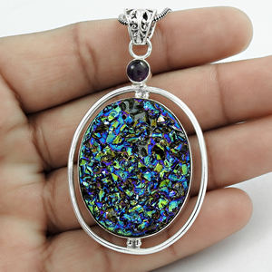 Prix de gros Meilleure qualité en argent sterling 925 naturel Druzy améthyste pierre précieuse forme ovale pendentif bijoux faits à la main exportateur - Product Image 2