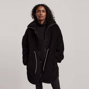 Veste Sherpa noire à col haut à la mode avec boutons à pression sécurisés Veste d'hiver douce et confortable - Product Image 4