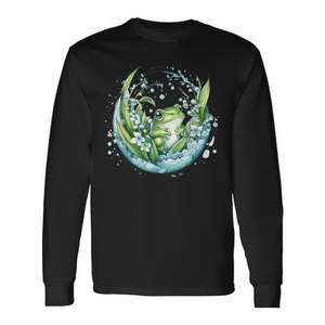Camiseta de Manga Larga con Diseño de Rana y Flor de Lirio con Burbujas de Agua para Uso Promocional - Product Image 1