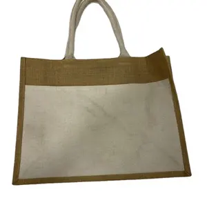 Bolsa shopper de yute Impresión de transferencia de calor con diseños de bolsillo exterior tamaños Colores Impresión estilos de embalaje fabricante y ventas al por mayor.