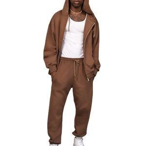 Conjuntos de chándal de dos piezas con capucha y cremallera completa de alta calidad personalizados al por mayor para hombre 2026 - Product Image 5