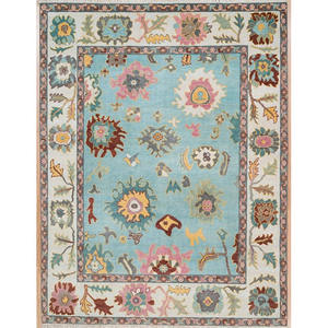 Tapis de qualité supérieure en laine pure tuftée à la main, design Ushak, avec dos en latex antidérapant, lavables, pour sols de maison - Product Image 1