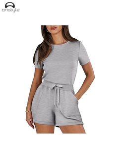 ชุดกางเกงขาสั้นและเสื้อยืดผ้าฝ้ายสำหรับผู้หญิงชุดวิ่งจ๊อกกิ้งสำหรับทุกเพศชุดกางเกงขาสั้นสองชิ้นแบบปรับแต่งได้ - Product Image 3