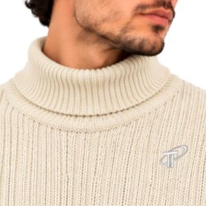 Suéter de cuello alto de punto acanalado blanco marfil para hombre, manga larga, cálido, de invierno, casual, ajustado, de moda - Product Image 4