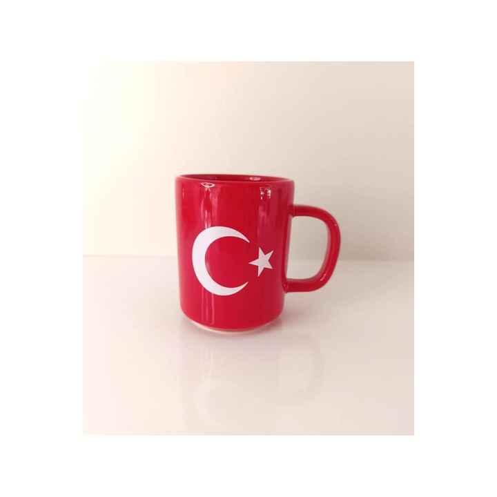 Glass 320 ml Ceramic Mug Turkish Flag Crescent Star Tea Coffee Water