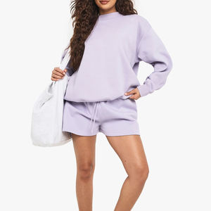 Ensemble sweat-shirt et short pour femme, manches longues, surdimensionné, uni, logo personnalisé, hiver, polaire, écologique, respirant - Product Image 3