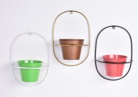 Set 3 Pot Bunga Besi Gantung Dinding Ringan dan Bergaya |   Pot Tanaman Lapisan Emas Gaya Farmhouse, Tahan Lama, Ramah Lingkungan, Untuk Penggunaan Dalam Ruangan/Hotel |