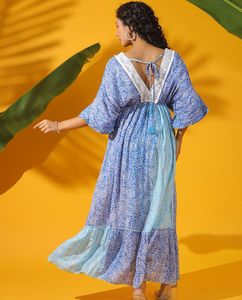 Robe de soirée imprimée décontractée pour femme Style doux respirant et lavable avec décoration en dentelle - Product Image 2