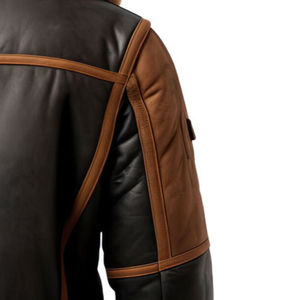 Wholesale Custom <b>Thin</b> Men's Genuine Leather Bomber <b>Jacket</b> Winter High Street Style Zipper <b>Waterproof</b> Windproof Front Logo Cotton - Product Image 5