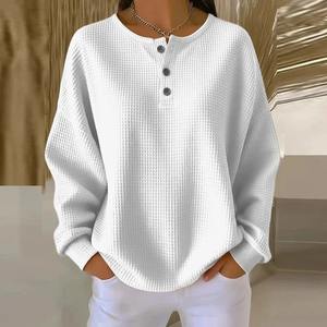 Jersey de Manga Larga con Cuello Redondo para Mujer, Otoño Invierno, Talla Grande, Holgado, Camiseta Extra Grande para Mujer - Product Image 2