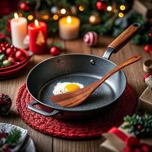 Spatule à frire plate en bois d'acacia faite à la main avec un long manche en bois ensemble d'outils de cuisine - Product Image 4