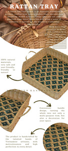 Plateau organisateur de bureau en rotin naturel avec poignées pratiques au design unique pour le rangement des articles ménagers, des pique-niques et des fruits. - Product Image 3