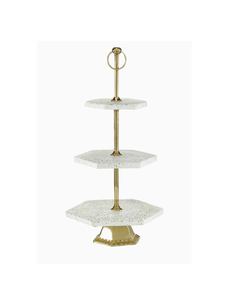 ขาตั้งเค้กโลหะทองเหลืองตกแต่งสีทอง 2 ชั้น พร้อมฐานกระจกและหินอ่อน สำหรับงานแต่งงาน / ร้านกาแฟ - Product Image 3