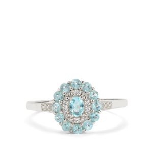 Bague en argent sterling avec apatite bleue et zircon blanc 0,73 ct plaqué or ou rhodium - Product Image 2