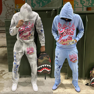 2025 Cropped Hoodie Set Streetwear Chándal Essential Fleece 450 Gsm Sweatsuit Set Personalizar Jogger Heavyweight Sweatsuit - Product Image 1