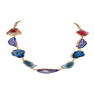 Collar de ágata Piedras preciosas de cristal talladas con collar de estilo de mascota grabado electrochapado en plata - Product Image 3