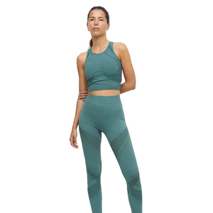 Ensemble de vêtements de sport pour femmes en polyester/nylon, pantalon long à taille haute imprimé, soutien-gorge de sport sans manches confortable, vert de mer - Product Image 3