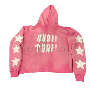 Accept OEM ODM Custom Logo Zipper Solid Distressed Embroidery Hoodies Vintage Raw Hem for <b>Men</b> Winter Breathable - Product Image 1